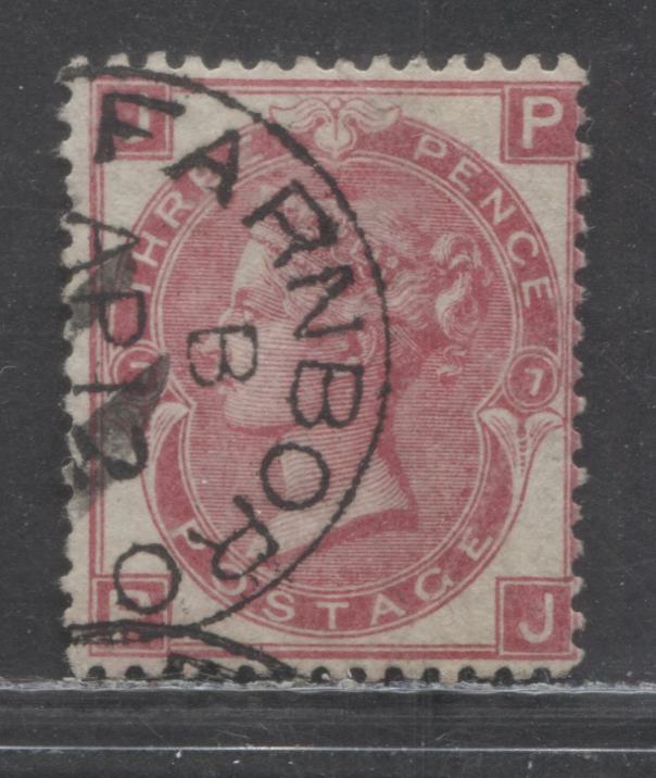 Lot 182 Great Britain SC#49a (SG#102) 3d Deep Rose 1867 - 1880 Large White Corner Letters - Surface-Printed Issue, Plate 7 Printing, Spray Of Rose Wmk, A Fine Used Example, Click on Listing to See ALL Pictures, Estimated Value $50