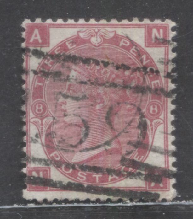 Lot 186 Great Britain SC#49a (SG#102) 3d Deep Rose 1867 - 1880 Large White Corner Letters - Surface-Printed Issue, Plate 8 Printing, Spray Of Rose Wmk, #159 Glasgow Cancel, A Fine Used Example, Click on Listing to See ALL Pictures, Estimated Value $50