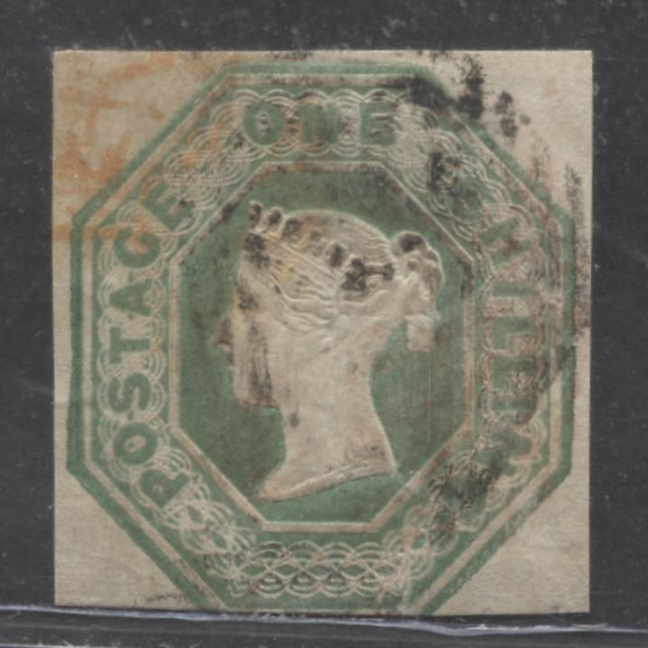 Lot 30 Great Britain SC#5a (SG#55) 1s Green 1847 - 1854 Embossed Issue, Die 1 Printing, A Fine Used Example, Click on Listing to See ALL Pictures, Estimated Value $500
