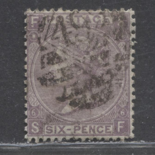 Lot 67 Great Britain SC#50 (SG#104) 6d Lilac 1867-1880 Surface Printed Issue, Large White Letters, Plate 6, Spray Of Rose Wmk, #49 Sidmouth St. London Cancel, A Very Good Used Example, Estimated Value $43