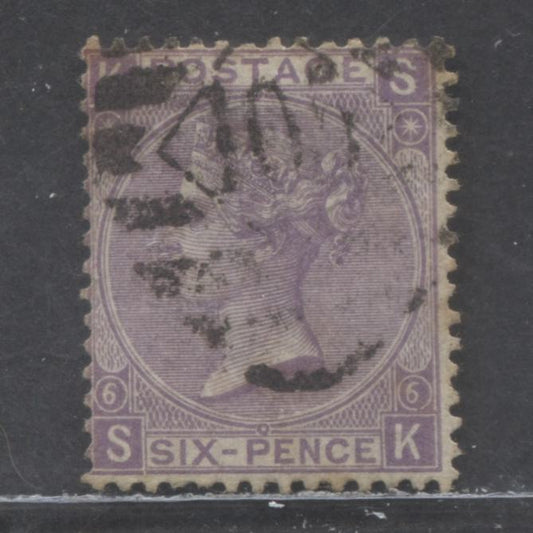 Lot 69 Great Britain SC#50 (SG#105) 6d Purple 1867-1880 Surface Printed Issue, Large White Letters, Plate 6, Spray Of Rose Wmk, #10 Edmonton, N London Cancel, A Very Good Used Example, Estimated Value $50