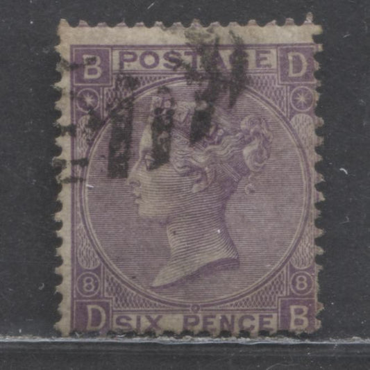 Lot 73 Great Britain SC#51a (SG#108) 6d Dull Violet 1867-1880 Surface Printed Issue, Large White Letters, Plate 8, Spray Of Rose Wmk, No Hyphen, A Very Good Used Example, Estimated Value $48