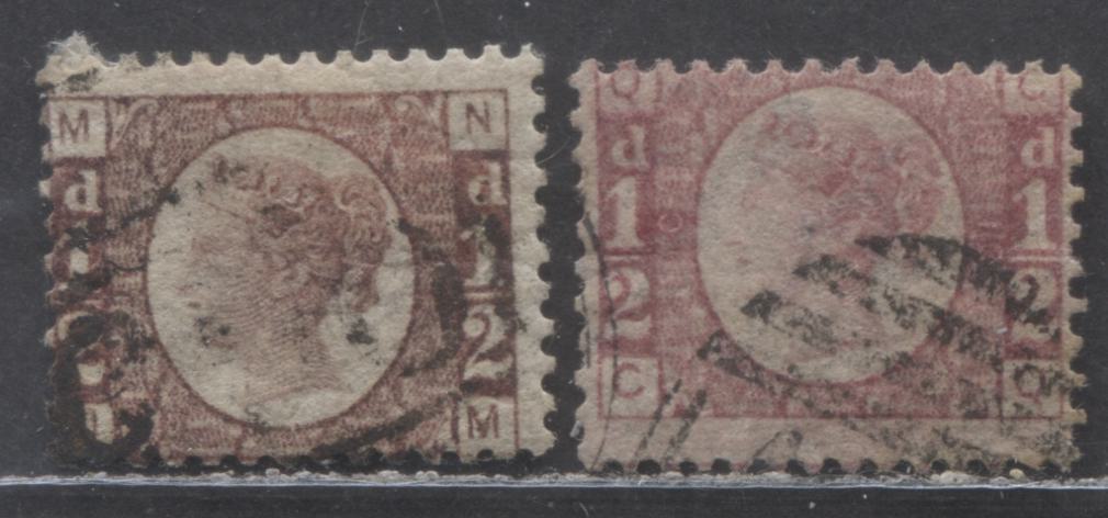 Lot 8 Great Britain SC#58 (SG#48) 1/2d Rose Red 1870 - 1880 Bantam Issue, Plate 10  Printing, Two Different Shades, 2 Very Good - Fine Used Examples, Click on Listing to See ALL Pictures, Estimated Value $20