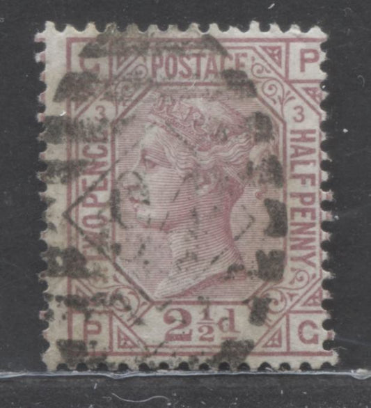 Lot 87 Great Britain SC#66 (SG#139) 2.5d Rosy Mauve 1873-1880 Large Coloured Letters, Anchor Wmk, White Paper, Plate 3, #94 London District Cancel, A Very Good Used Example, Estimated Value $45