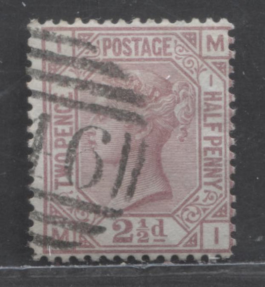 Lot 89 Great Britain SC#66a (SG#138 2.5d Rosy Mauve 1873-1880 Large Coloured Letters, Large Colorful Letters, Anchor Wmk, Blue Paper, Plate 1, London District Cancels, A Fine Used Example, Estimated Value $95