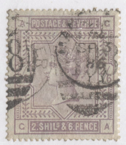 Lot 313 Great Britain SC#96a (SG#175) 2/6d  Pale Lilac  1883-1884 Postage & Revenue, Coloured Letters In The Corners , On Possibly Blued Paper, Large Anchor Wmk, A Very Good - Fine Used Example, Estimated Value $750