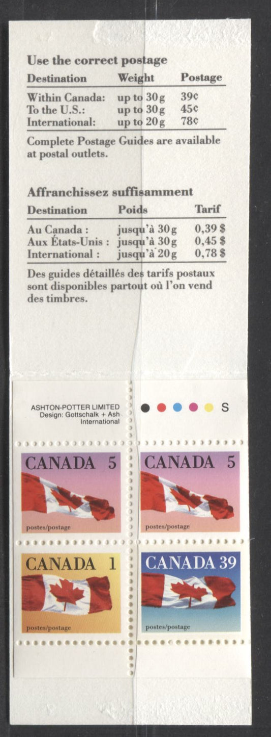 Canada #BK111A 50c Multicolored Flag, 1990 Flag & Wildlife Issue, A VFNH Booklet Of 4 On Slater Paper, MF Cover, Perf 12.5 x 13, No Tag Bar On 2/1