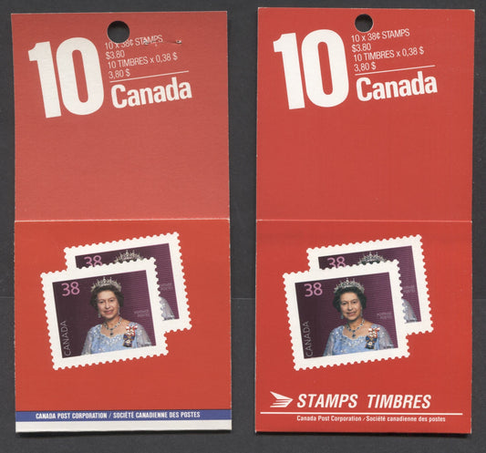 Canada #BK102b,c 38c Multicolored Queen Elizabeth II, 1988 Flag & Wildlife Issue, 2 VFNH Booklets Of 10 With Different Covers & Texts