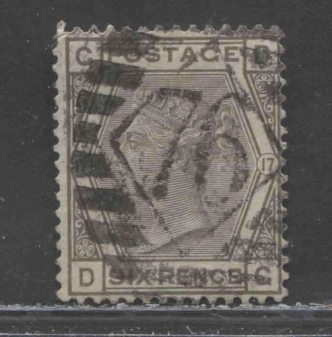 Great Britain SC#62 (SG#147) 6d Grey 1873-1880 Large Coloured Corner Letters, Plate 17, Spray Of Rose Wmk, #76 London District Cancel, A Fine Used Example, Click on Listing to See ALL Pictures, Estimated Value $90