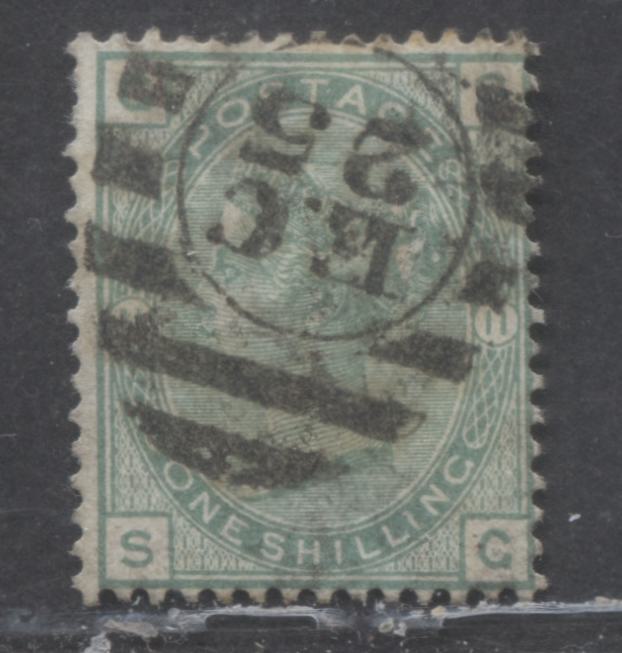 Great Britain SC#64 (SG#150) 1/- Green 1873-1880 Large Coloured Corner Letters, Plate 11 Printing, Spray Of Rose Wmk, #25 Synderham SE London Cancel, A Good - Very Good Used Example, Estimated Value $29