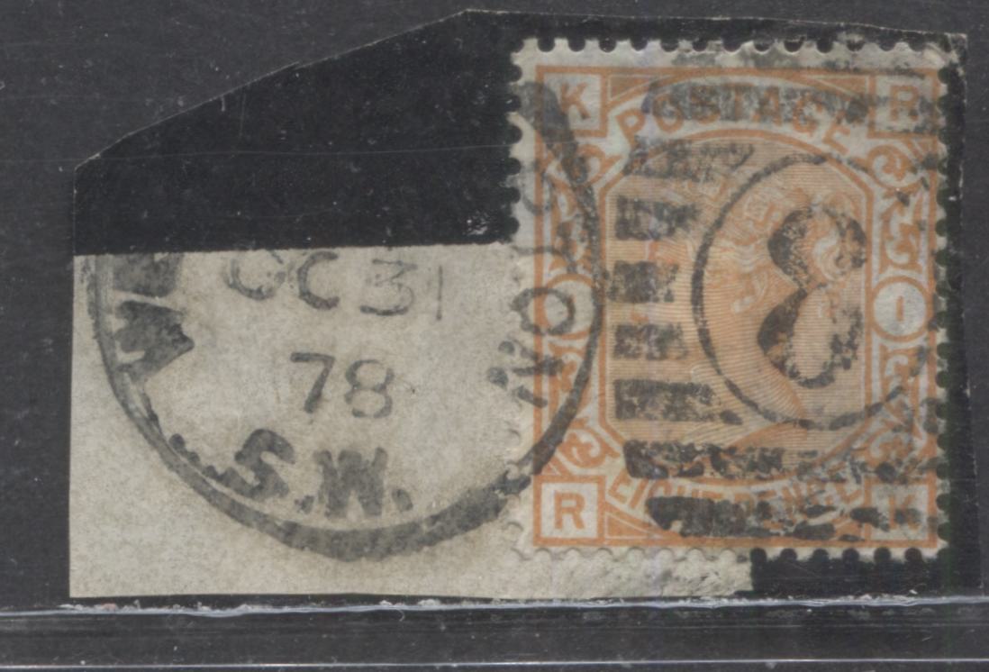 Great Britain SC#73 (SG#156) 8d Orange 1873-1880 Large Coloured Corner Letters, On Piece, Oct. 31, 1878 Cancel, A Very Good Used Example, Click on Listing to See ALL Pictures, Estimated Value $88