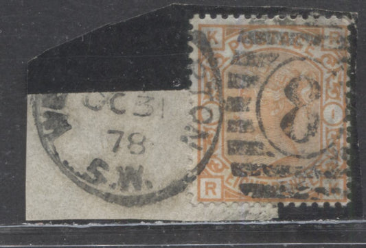 Lot 306 Great Britain SC#73 (SG#156) 8d Orange 1873-1880 Large Coloured Corner Letters, On Piece, Oct. 31, 1878 Cancel, A Very Good Used Example, Click on Listing to See ALL Pictures, Estimated Value $88