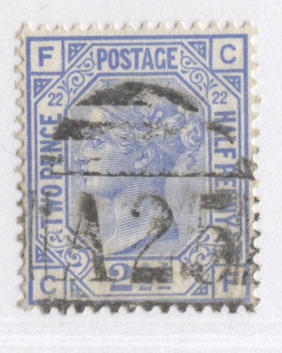 Great Britain SC#82 (SG#157) 2 1/2d Blue 1880-1883 Large Coloured Corner Letters, Malta Z40, Plate 22 Printing, Imperial Crown Wmk, A Very Fine Used Example, Click on Listing to See ALL Pictures, Estimated Value $10