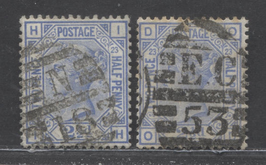 Lot 3 Great Britain SC#82 (SG#157) 2 1/2d Blue 1880-1883 Large Coloured Corner Letters, Plate 23 Printing, Imperial Crown Wmk, 2 Very Good Used Examples, Click on Listing to See ALL Pictures, Estimated Value $17.5