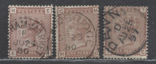 Lot 67 Great Britain SC#79 (SG#166) 1d Venetian Red 1880-1881 Postage Issue , Imperial Crown Wmk, CDS Cancels, 3 Fine Used Examples, Click on Listing to See ALL Pictures, Estimated Value $22
