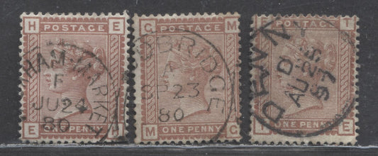 Lot 5 Great Britain SC#79 (SG#166) 1d Venetian Red 1880-1881 Postage Issue , Imperial Crown Wmk, CDS Cancels, 3 Fine Used Examples, Click on Listing to See ALL Pictures, Estimated Value $22