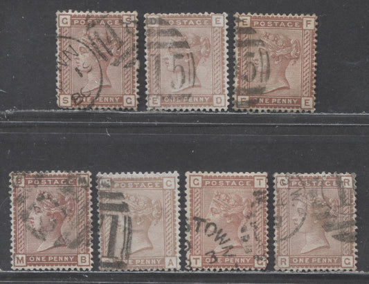 Lot 68 Great Britain SC#79 (SG#166) 1d Brown, Red Brown & Venetian Red Shades 1880-1881 Postage Issue , Imperial Crown Wmk, 7 Fine Used Examples, Click on Listing to See ALL Pictures, Estimated Value $59