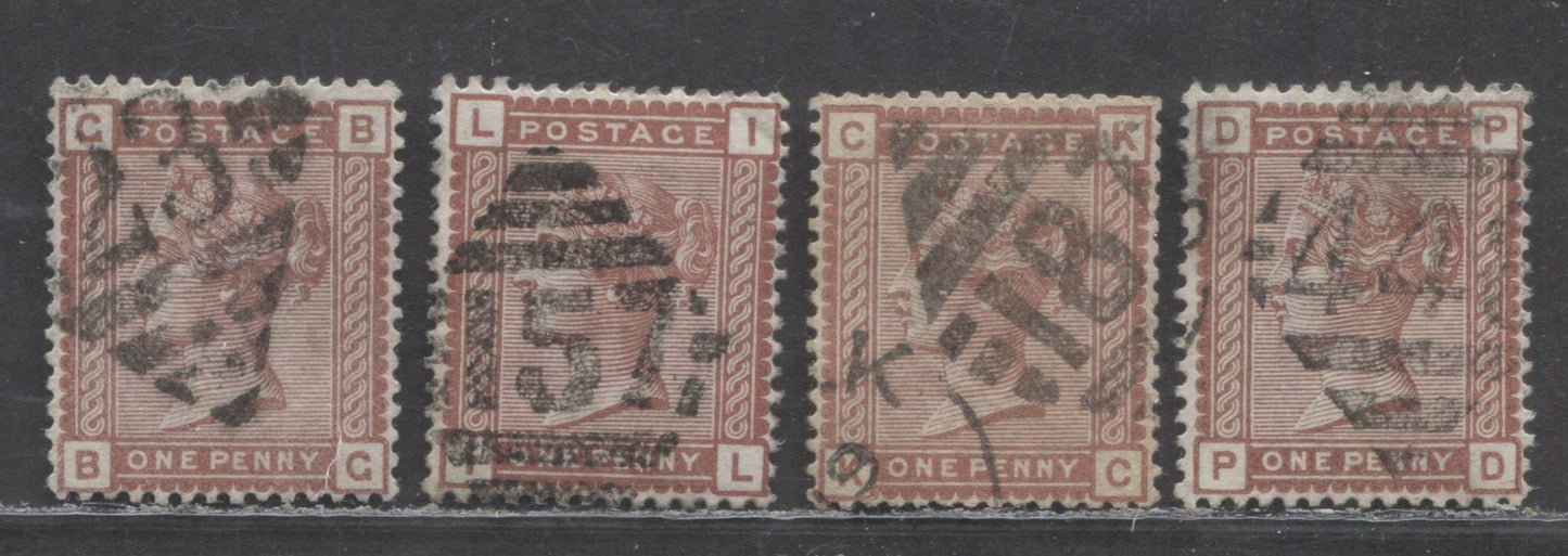 Great Britain SC#79 (SG#166) 1d Venetian Red 1880-1881 Postage Issue , Imperial Crown Wmk, Irish Cancels, 4 Fine/Very Fine Used Examples, Click on Listing to See ALL Pictures, Estimated Value $45