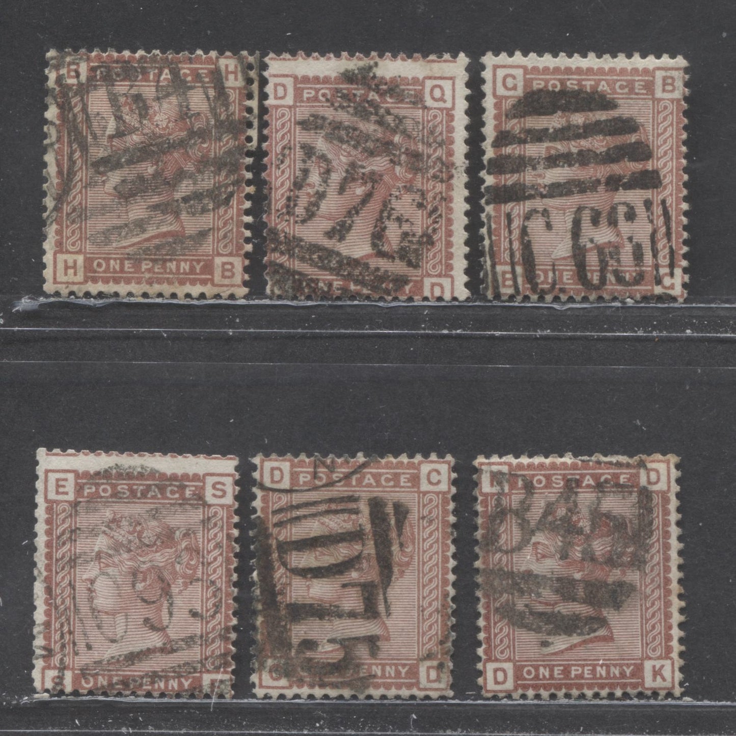 Great Britain SC#79 (SG#166) 1d Venetian Red 1880-1881 Postage Issue , Imperial Crown Wmk, Lettered Cancels, 6 Very Good - Fine Used Examples, Click on Listing to See ALL Pictures, Estimated Value $30