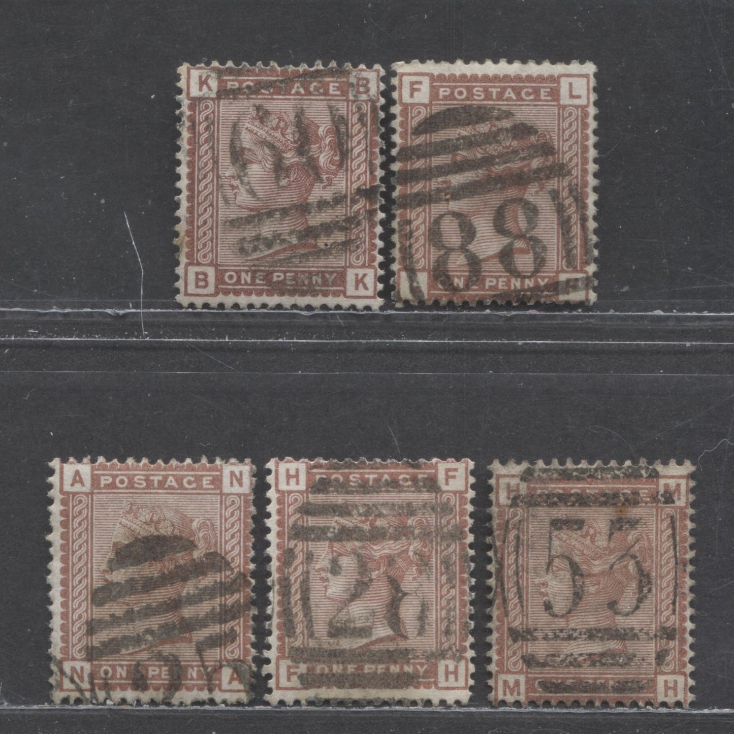 Great Britain SC#79 (SG#166) 1d Red Brown & Venetian Red 1880-1881 Postage Issue , Imperial Crown Wmk, England & Wales Cancels, 5 Fine Used Examples, Click on Listing to See ALL Pictures, Estimated Value $37