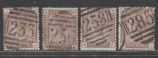 Lot 73 Great Britain SC#79 (SG#166) 1d Red Brown 1880-1881 Postage Issue , Imperial Crown Wmk, England & Wales Cancels, 4 Very Good - Fine Used Examples, Click on Listing to See ALL Pictures, Estimated Value $20