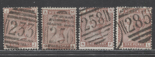 Lot 6 Great Britain SC#79 (SG#166) 1d Red Brown 1880-1881 Postage Issue , Imperial Crown Wmk, England & Wales Cancels, 4 Very Good - Fine Used Examples, Click on Listing to See ALL Pictures, Estimated Value $20