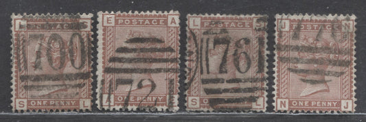 Lot 3 Great Britain SC#79 (SG#166) 1d Red Brown 1880-1881 Postage Issue , Imperial Crown Wmk, England & Wales Cancels, 4 Fine Used Examples, Click on Listing to See ALL Pictures, Estimated Value $30