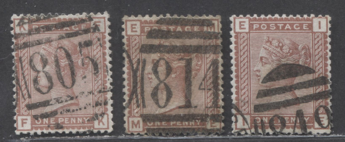 Great Britain SC#79 (SG#166) 1d Red Brown 1880-1881 Postage Issue , Imperial Crown Wmk, England & Wales Cancels, 3 Fine/Very Fine Used Examples, Click on Listing to See ALL Pictures, Estimated Value $30