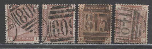 Lot 4 Great Britain SC#79 (SG#166) 1d Red Brown 1880-1881 Postage Issue , Imperial Crown Wmk, England & Wealth Cancels, 4 Very Good - Fine Used Examples, Click on Listing to See ALL Pictures, Estimated Value $20