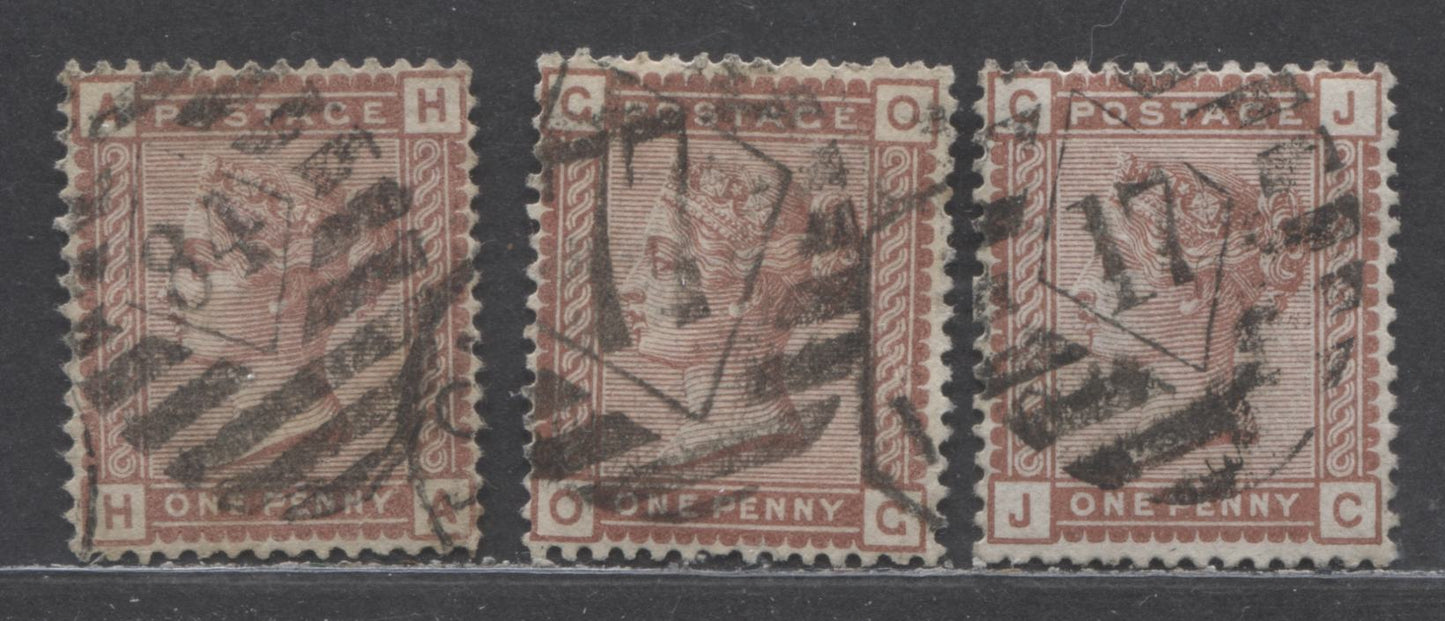 Great Britain SC#79 (SG#166) 1d Red Brown 1880-1881 Postage Issue , Imperial Crown Wmk, London District Diamond Grid Cancels, 3 Fine/Very Fine Used Examples, Click on Listing to See ALL Pictures, Estimated Value $30