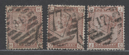 Lot 3 Great Britain SC#79 (SG#166) 1d Red Brown 1880-1881 Postage Issue , Imperial Crown Wmk, London District Diamond Grid Cancels, 3 Fine/Very Fine Used Examples, Click on Listing to See ALL Pictures, Estimated Value $30