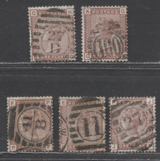 Lot 82 Great Britain SC#79 (SG#166) 1d Red Brown 1880-1881 Postage Issue , Imperial Crown Wmk, London District Diamond Grid Cancels, 5 Fine Used Examples, Click on Listing to See ALL Pictures, Estimated Value $37