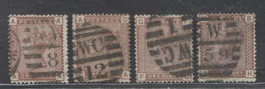 Lot 3 Great Britain SC#79 (SG#166) 1d Red Brown 1880-1881 Postage Issue , Imperial Crown Wmk, London District Barred Oval Cancels, 4 Very Good - Fine Used Examples, Click on Listing to See ALL Pictures, Estimated Value $20
