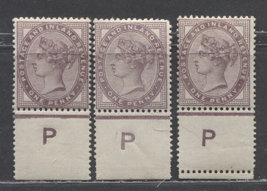 Lot 97 Great Britain SC#89 (SG#172) 1d Lilac 1881-1900 Postage & Inland Revenue Issue, 3 Different 'P' Controls, Die 2, Imperial Crown Wmk, 3 FOG Examples, Click on Listing to See ALL Pictures, Estimated Value $8.25