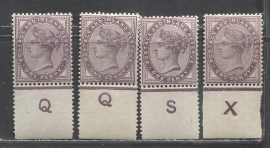 Lot 97A Great Britain SC#89 (SG#172) 1d Lilac 1881-1900 Postage & Inland Revenue Issue - Surface Printed Issue, 4 Different Controls Incl. 2 Die 2 Shades Of Q, Imperial Crown Wmk, 4 VFOG Examples, Click on Listing to See ALL Pictures, Estimated Value $10