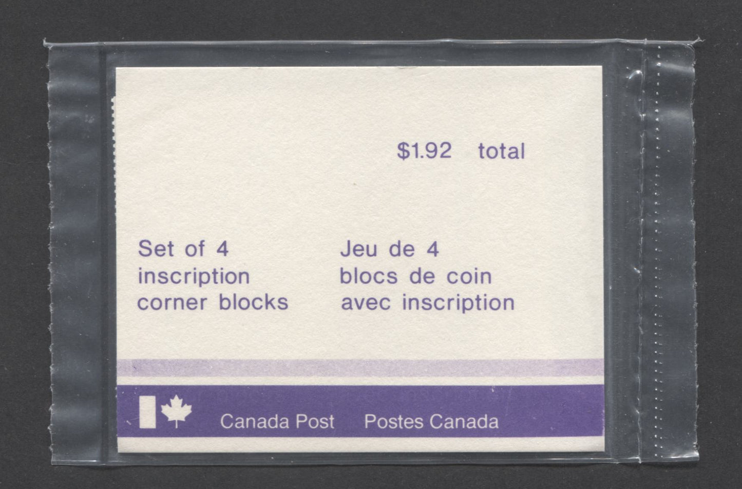 Lot 293 Canada #742 12c Multicolored Angelic Choir, 1977 First Christmas Carol, A VFNH Sealed Pack Of Plate Blocks On DF/DF-Hf With Type 3A Insert, Unitrade Cat. As Blocks $6