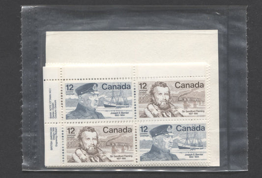 Canada #739a 12c Blue & Brown Bernier & Fleming, 1977 Famous Canadians, A VFNH Sealed Pack Of Plate Blocks On NF/DF Paper With HF Type 3A Insert, Se-Tenant Pair, Unitrade Cat. As Blocks $6