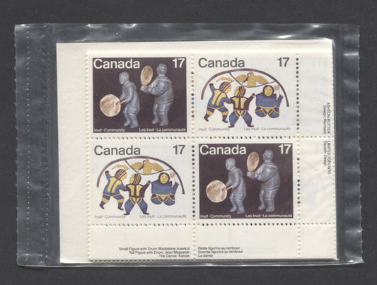 Canada #838a 17c Multicolored The Dance & Repulse Bay Soapstones, 1979 Inuit - Shelter & Community, A VFNH Sealed Pack Of Plate Blocks On DF/DF Paper With Type 4A LF Insert With At Least One Constant Variety, Unitrade Cat. As Blocks $12.75