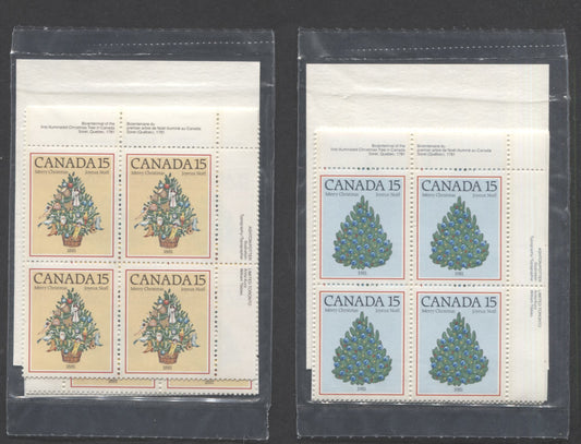 Canada #901-902 15c Multicolored Christmas Tree 1881 & 1981, 1981 Christmas, 2 VFNH Sealed Packs Of Inscription Blocks On DF/DF Papers With Type 4A HF Inserts With Large Font, Unitrade Cat. As Blocks $12