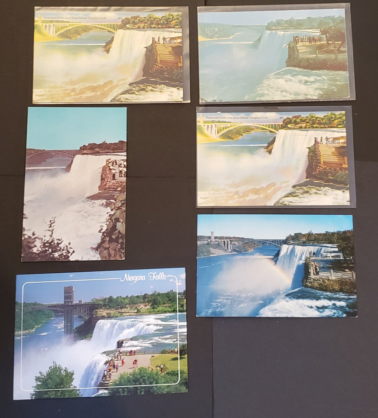 Group Of 6 Canadian Postcards Featuring Scenes Of American Falls, Niagara Falls, NY. All From Goat Island Through Different Eras. Our Estimated Value Is $6.