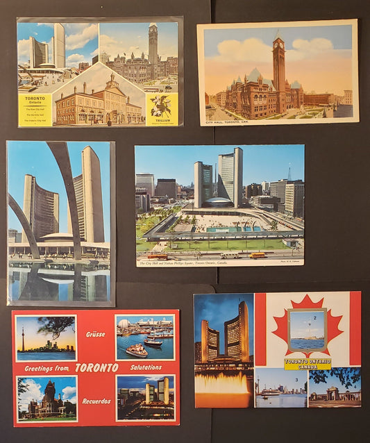 Group Of 5 Canadian Postcards Featuring Scenes From Different Versions Of City Hall In Toronto, Ontario. Our Estimated Value Is $5.