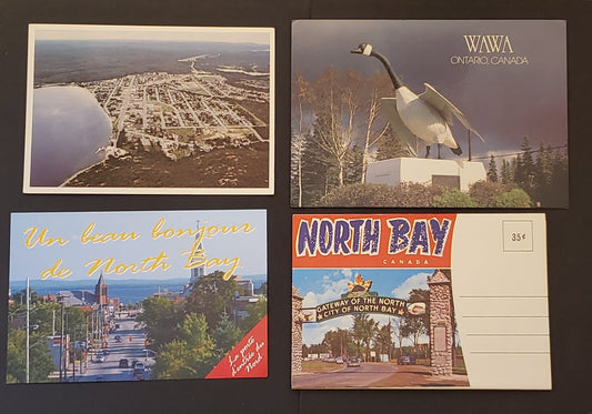 Group Of 3 Canadian Postcards And A Souvenir Booklet, Featuring Scenes Of North Bay And Wawa, Ontario. Our Estimated Value Is $8.