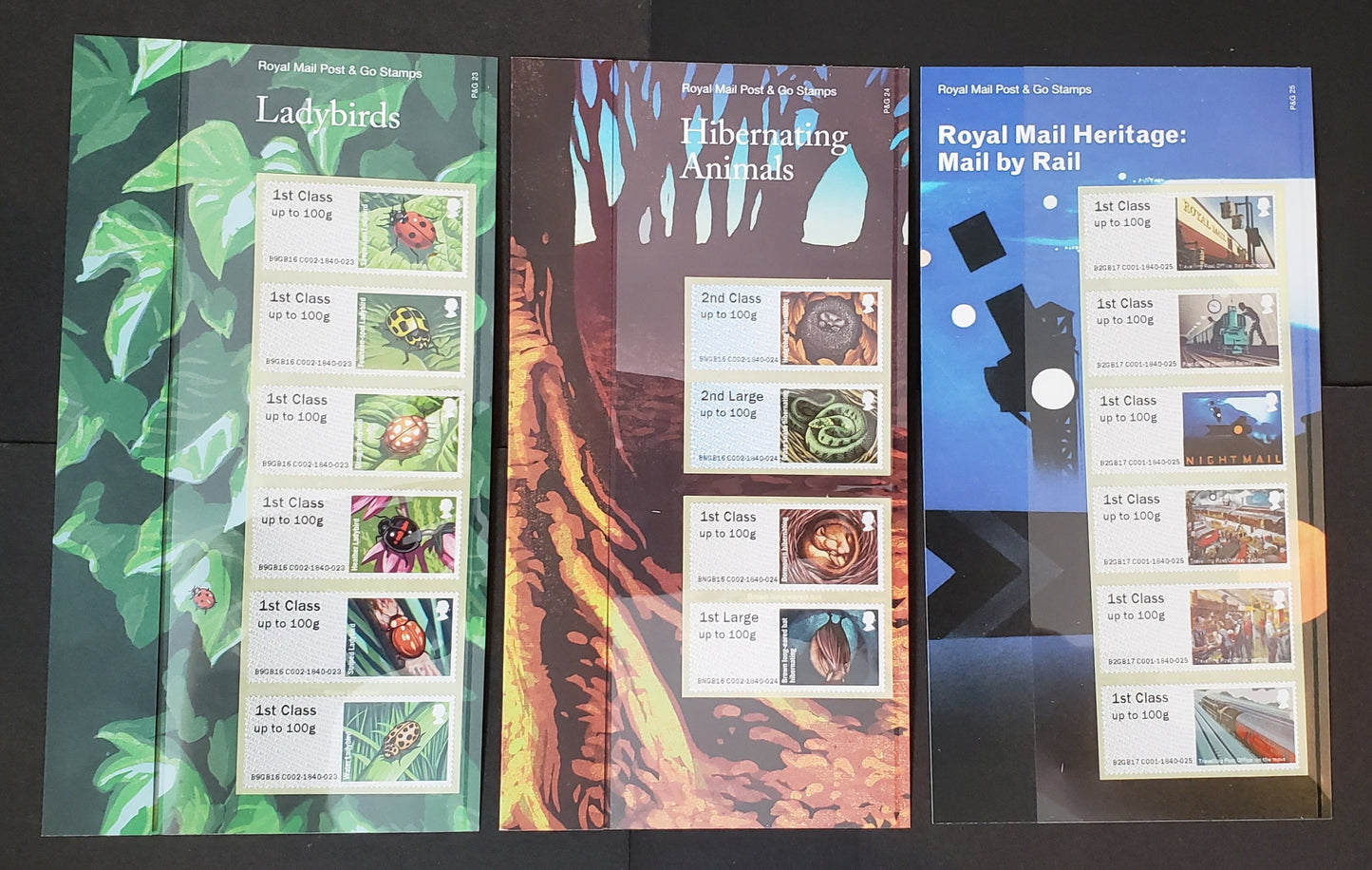 Lot 131 Great Britain SG#FS159a/FS173a 2016-2017 Ladybirds, Hibernating Animals & Royal Mail Heritage, Post & Go, 3 VFNH Special Pack With Strips Of 6, Click on Listing to See ALL Pictures, Estimated Value $52.45 CDN