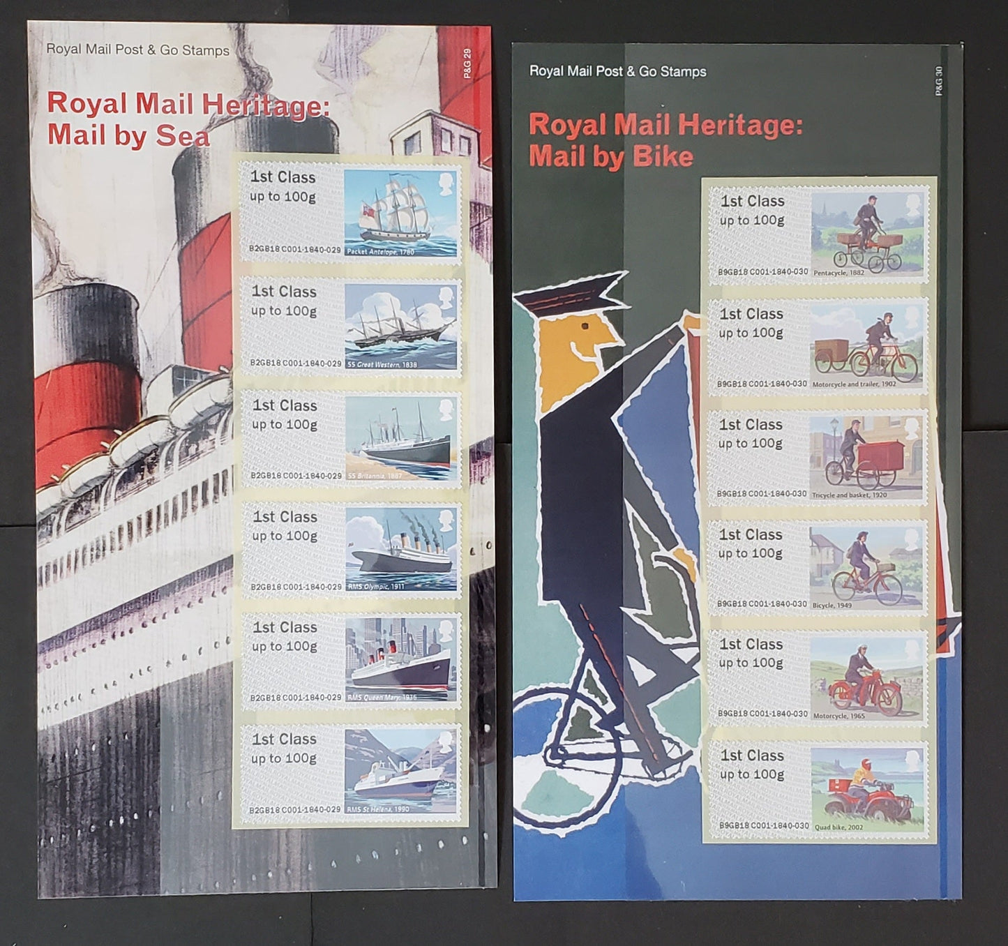 Lot 131 Great Britain SG#FS207a/FS213 2018 Royal Mail Heritage, Post & Go, 2 VFNH Special Pack With Strips Of 6, Click on Listing to See ALL Pictures, Estimated Value $34.95 CDN
