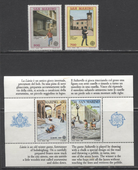San Marino SC#1171/1196 1989-1990 Europa Issue, 3 VFNH Singles & Souvenir Sheetlet, Click on Listing to See ALL Pictures, 2017 Scott Cat. $21.5 USD