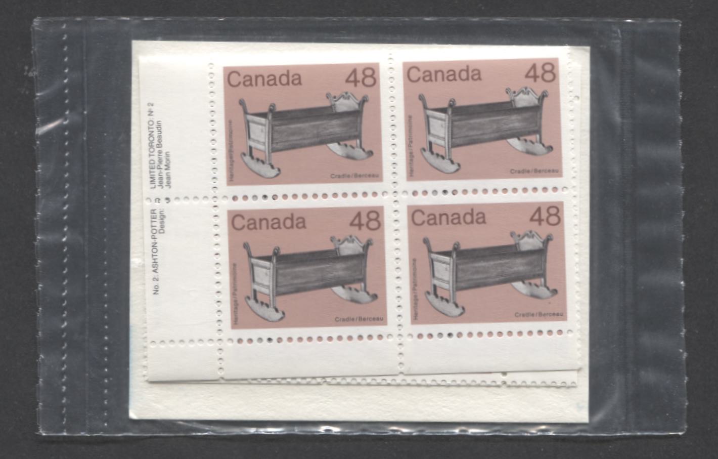 Canada #929ii 48c Multicoloured 1982-1987 Artifact and National Parks Issue, Canada Post Sealed Pack of Inscription Blocks on NF/NF Clark Paper, With DF Type 4B Insert Card, VFNH, Unitrade Cat. $30