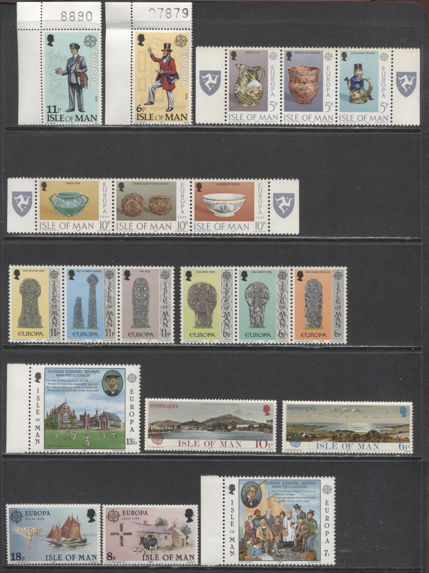 Lot 57 Isle Of Man SC#86/192 1976 - 1981 Europa Issue, 4 VFNH Strips Of 3 And 8 Singles, Click on Listing to See ALL Pictures, 2017 Scott Cat. $6.15 USD