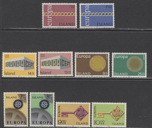 Lot 69 Iceland SC#389/430 1967-1971 Europa Issues, 10 VFNH Singles, Click on Listing to See ALL Pictures, 2017 Scott Cat. $21.2 USD