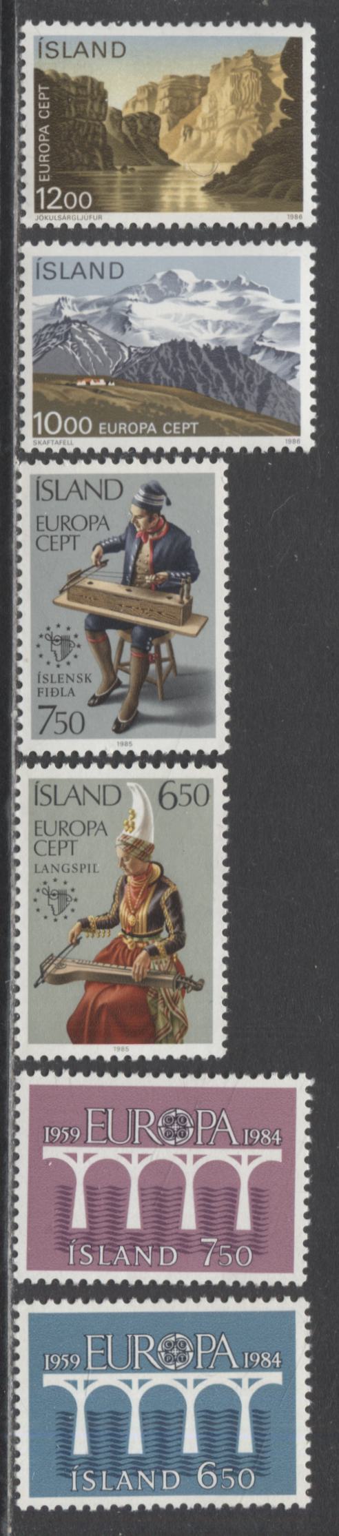 Lot 73 Iceland SC#588/623 1984-1986 Europa Issues, 6 VFNH Singles, Click on Listing to See ALL Pictures, 2017 Scott Cat. $29.75 USD