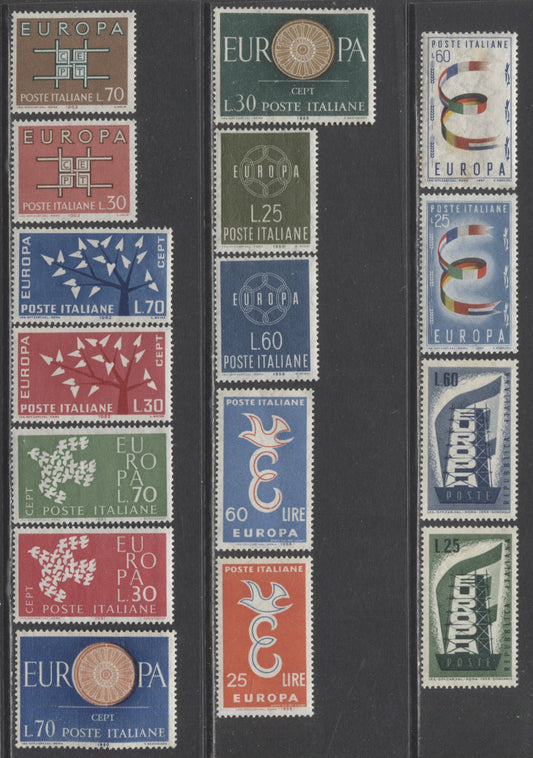 Lot 87 Italy SC#715/881 1956-1963 Europa Issues, 16 VFNH Singles, Click on Listing to See ALL Pictures, 2017 Scott Cat. $18.15 USD